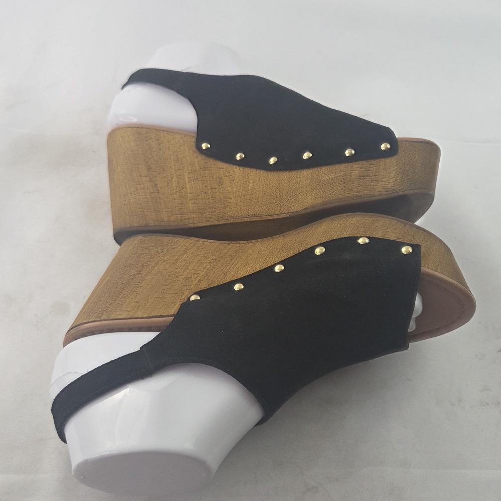 Seychelles Wedge Sandals Womens 7.5 Black Suede Platform Y2K 70s Revival Heels - Picture 6 of 9